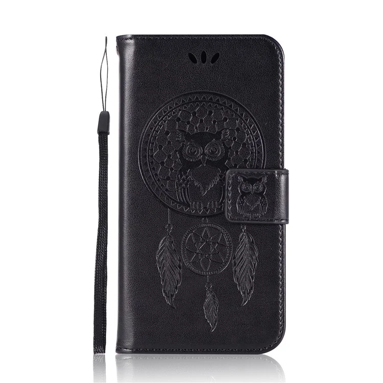 Owl Dream Catcher Imprinted PU Leather Wallet Stand Casing for Samsung Galaxy J3 Pro (2017) / J3 (2017) EU Version - Black