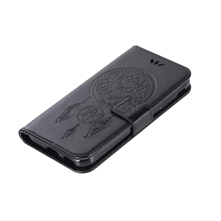 Owl Dream Catcher Imprinted PU Leather Wallet Stand Casing for Samsung Galaxy J3 Pro (2017) / J3 (2017) EU Version - Black