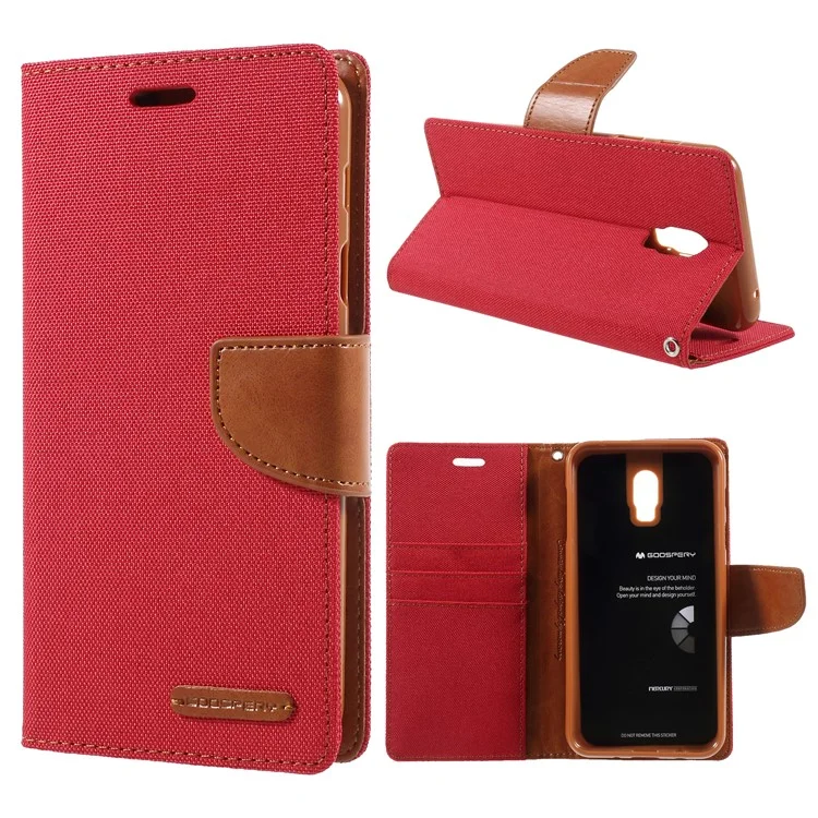 MERCURY GOOSPERY for Samsung Galaxy J7 Plus / C8 Canvas Diary Stand Leather Wallet Case - Red