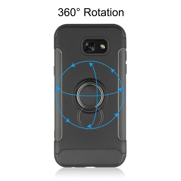 ANGIBABE Carbon Fiber TPU PC Hybrid Case with Kickstand for Samsung Galaxy S8+ G955 - Black