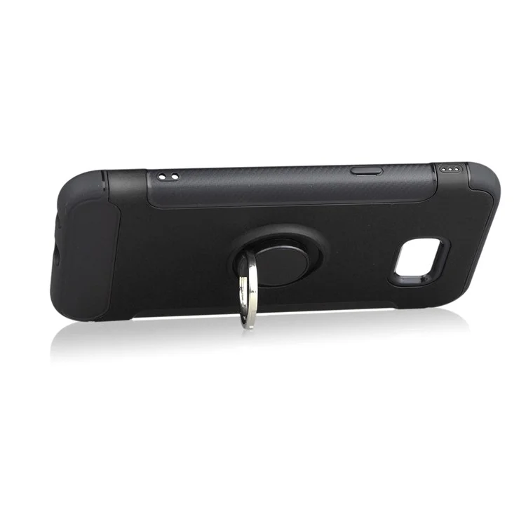 ANGIBABE Carbon Fiber TPU PC Hybrid Case with Kickstand for Samsung Galaxy S8+ G955 - Black