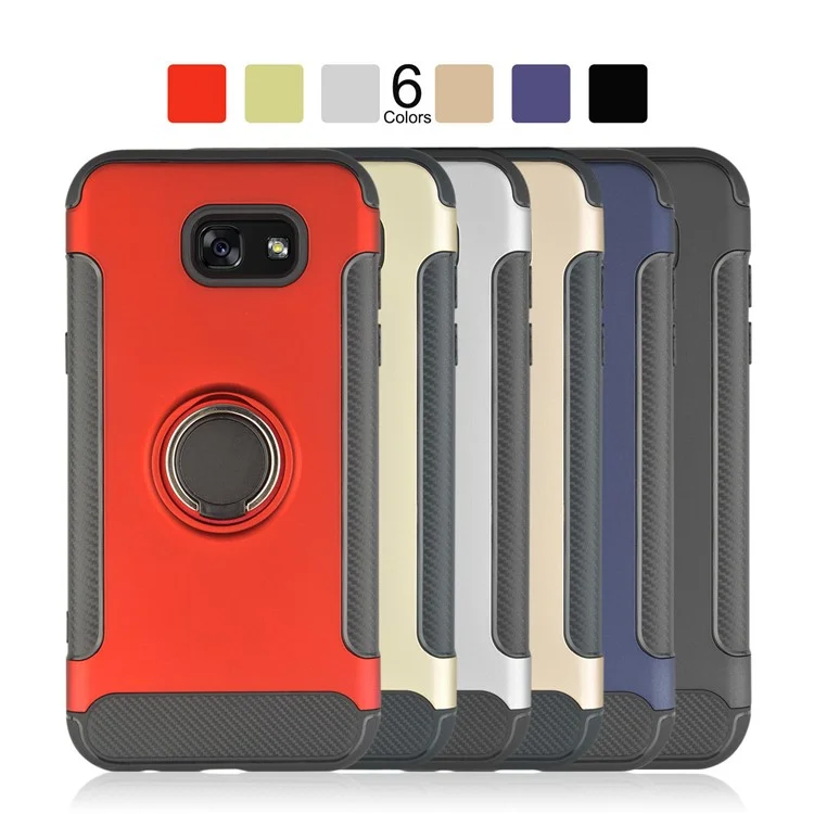 ANGIBABE Carbon Fiber TPU PC Hybrid Case with Kickstand for Samsung Galaxy S8+ G955 - Black