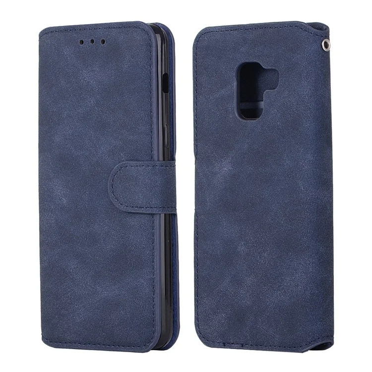 Retro Matte Wallet Leather Flip Stand Shell for Samsung Galaxy A8 Plus (2018) - Dark Blue