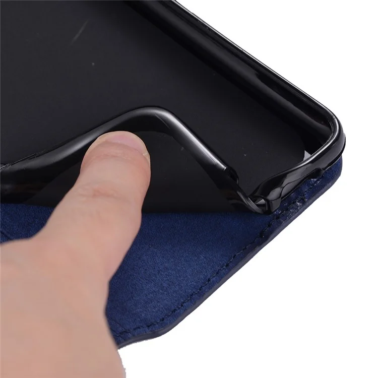 Retro Matte Wallet Leather Flip Stand Shell for Samsung Galaxy A8 Plus (2018) - Dark Blue