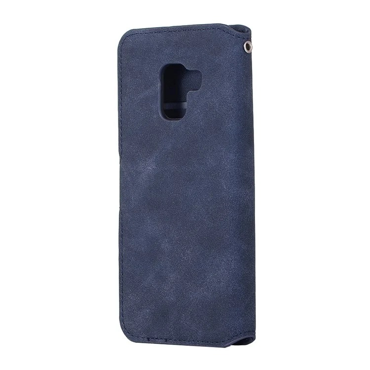 Retro Matte Wallet Leather Flip Stand Shell for Samsung Galaxy A8 Plus (2018) - Dark Blue