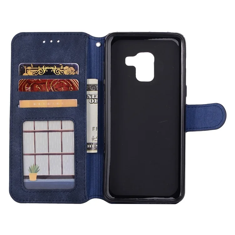Retro Matte Wallet Leather Flip Stand Shell for Samsung Galaxy A8 Plus (2018) - Dark Blue