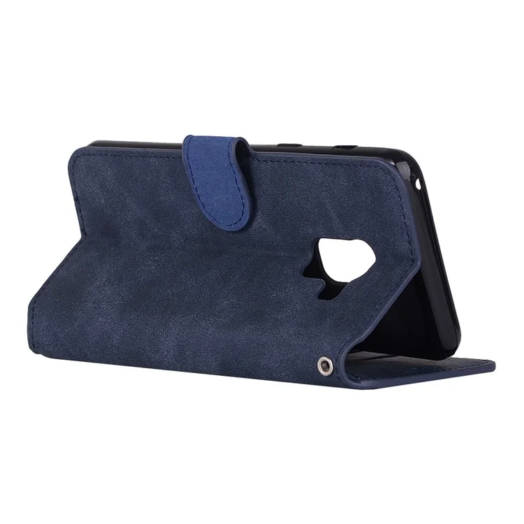 Retro Matte Wallet Leather Flip Stand Shell for Samsung Galaxy A8 Plus (2018) - Dark Blue
