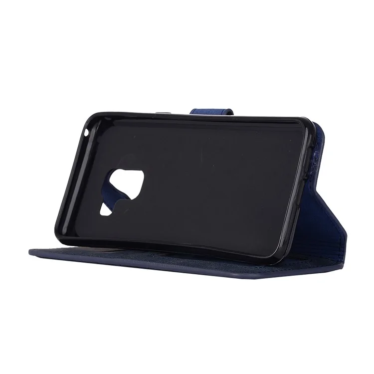 Retro Matte Wallet Leather Flip Stand Shell for Samsung Galaxy A8 Plus (2018) - Dark Blue