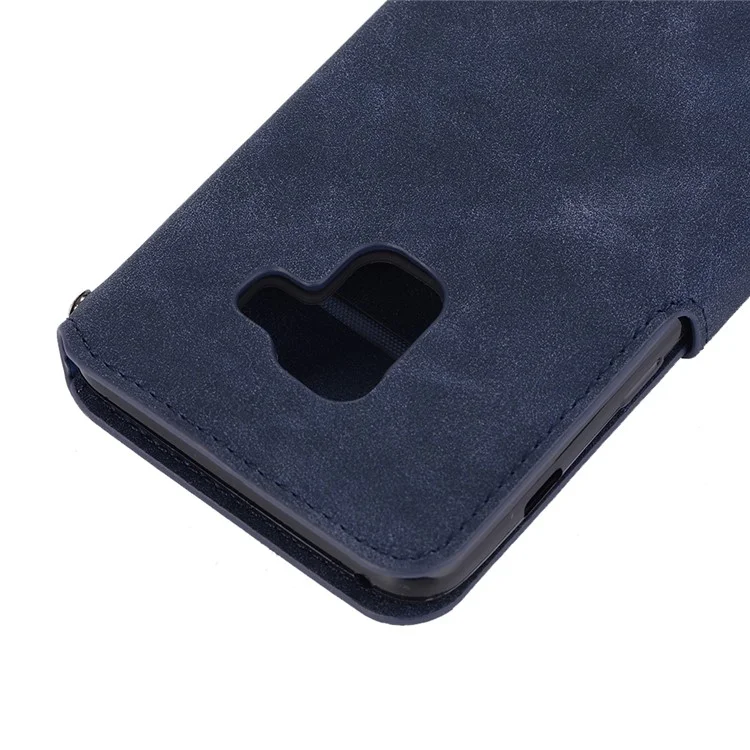 Retro Matte Wallet Leather Flip Stand Shell for Samsung Galaxy A8 Plus (2018) - Dark Blue