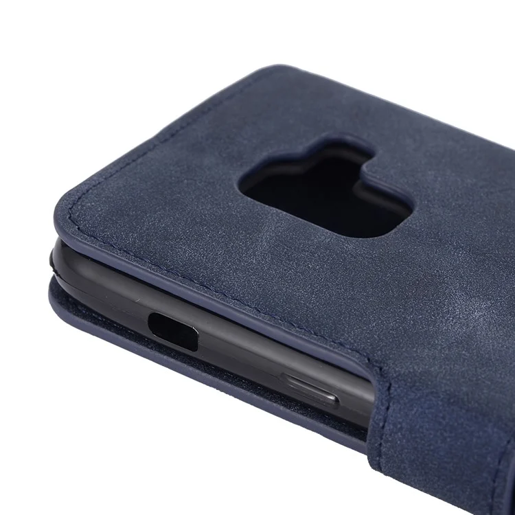 Retro Matte Wallet Leather Flip Stand Shell for Samsung Galaxy A8 Plus (2018) - Dark Blue