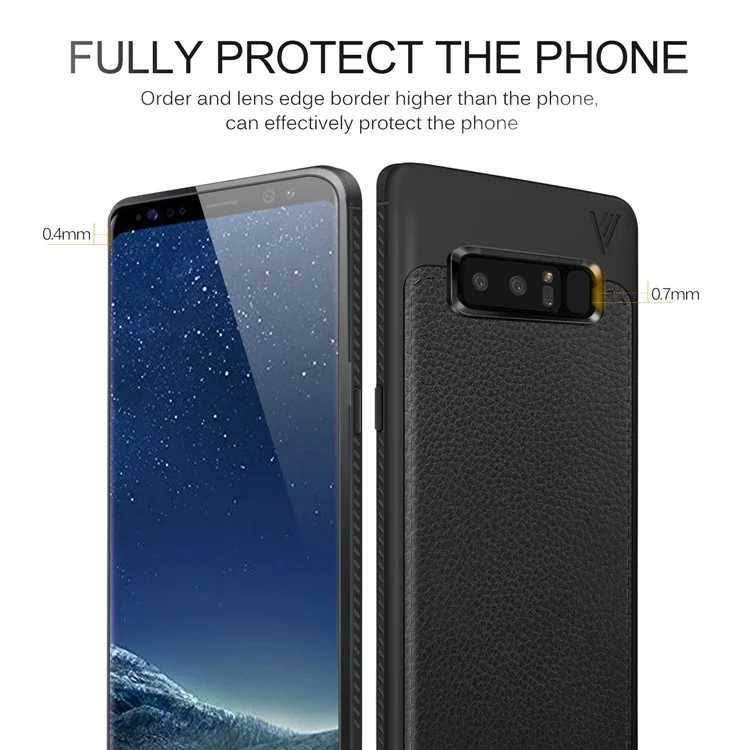 LENUO Litchi Skin TPU Back Case for Samsung Galaxy Note 8 N950 - Black