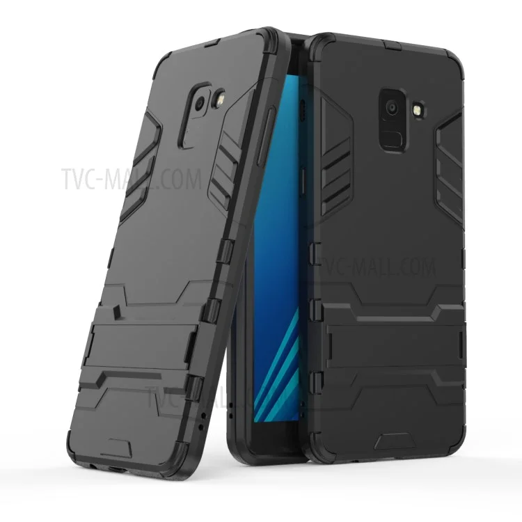 Cool Plastic TPU Hybrid Mobile Cover with Kickstand for Samsung Galaxy A8+ (2018) - Black