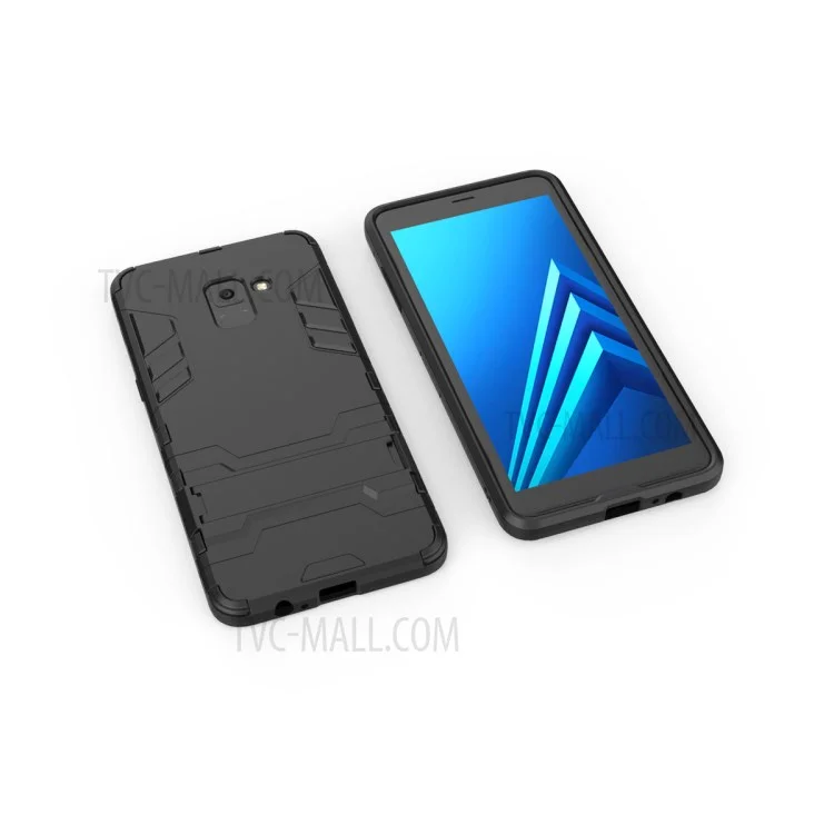 Cool Plastic TPU Hybrid Mobile Cover with Kickstand for Samsung Galaxy A8+ (2018) - Black