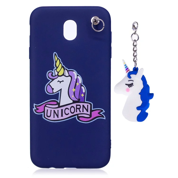 Unicorn Pattern Printing TPU Gel Case with Unicorn Pendant for Samsung Galaxy J7 (2017) EU Version / J7 Pro (2017) - Blue