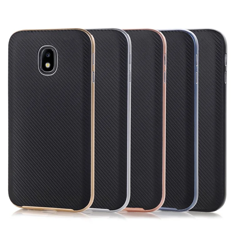 Carbon Fiber Texture Hybrid PC Bumper + TPU Phone Case for Samsung Galaxy J3 (2017) EU Version/J3 Pro (2017) - Black