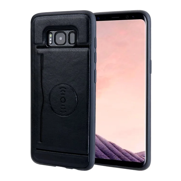 Leather Coated TPU Back Casing with Card Holder Built-in Magnetic Sheet for Samsung Galaxy S8 Plus G955 - Black