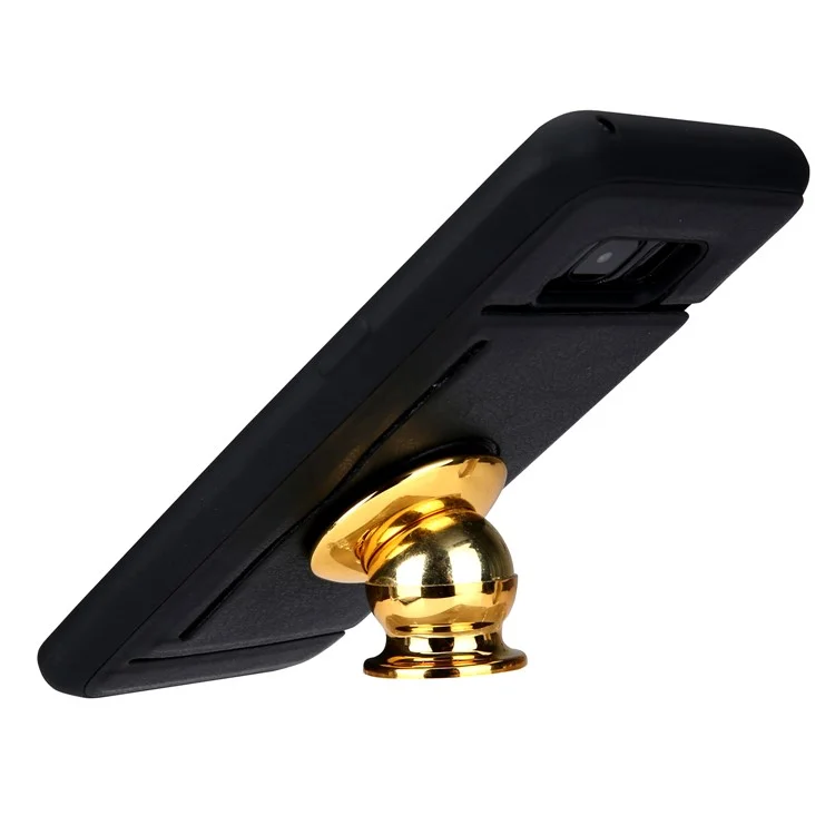 Leather Coated TPU Back Casing with Card Holder Built-in Magnetic Sheet for Samsung Galaxy S8 Plus G955 - Black