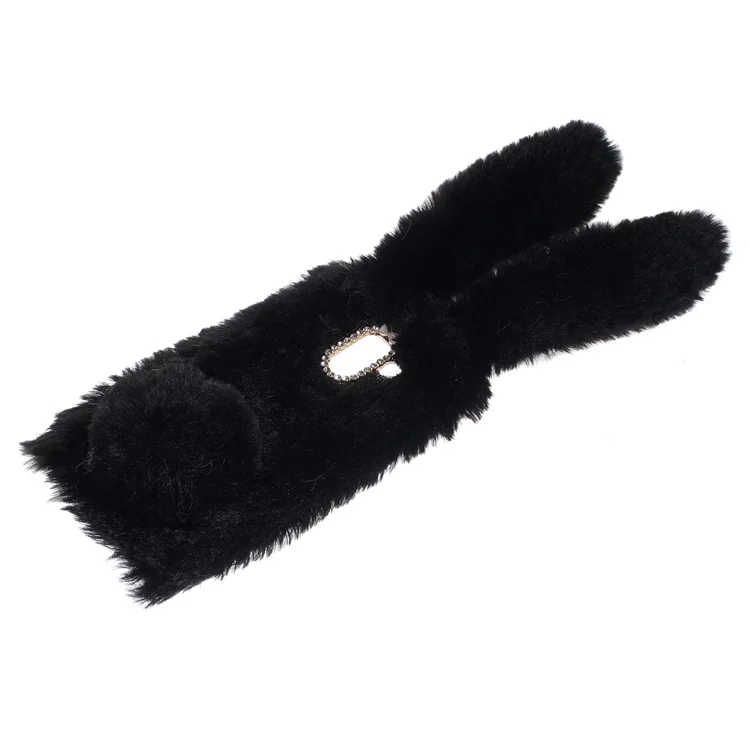 Rabbit Bunny Soft Furry Fur TPU Back Case with Kickstand for Samsung Galaxy A8 (2018) - Black