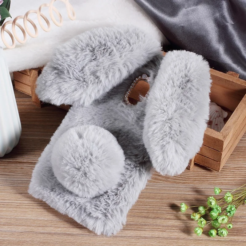 For Samsung Galaxy A8 (2018) Cute Rabbit Bunny Warm Fur Soft TPU Phone Case - Light Grey