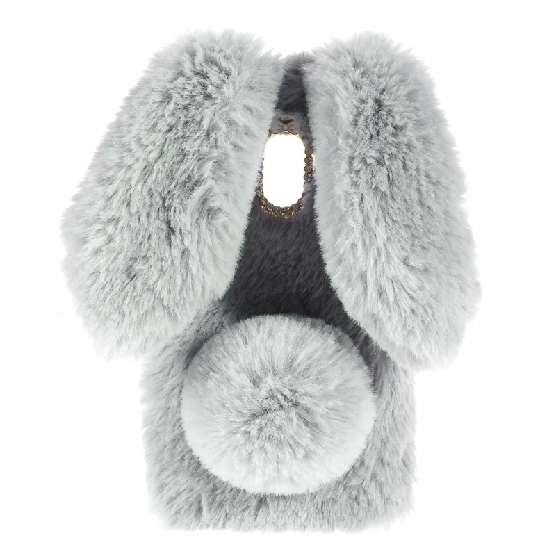 For Samsung Galaxy A8 (2018) Cute Rabbit Bunny Warm Fur Soft TPU Phone Case - Light Grey