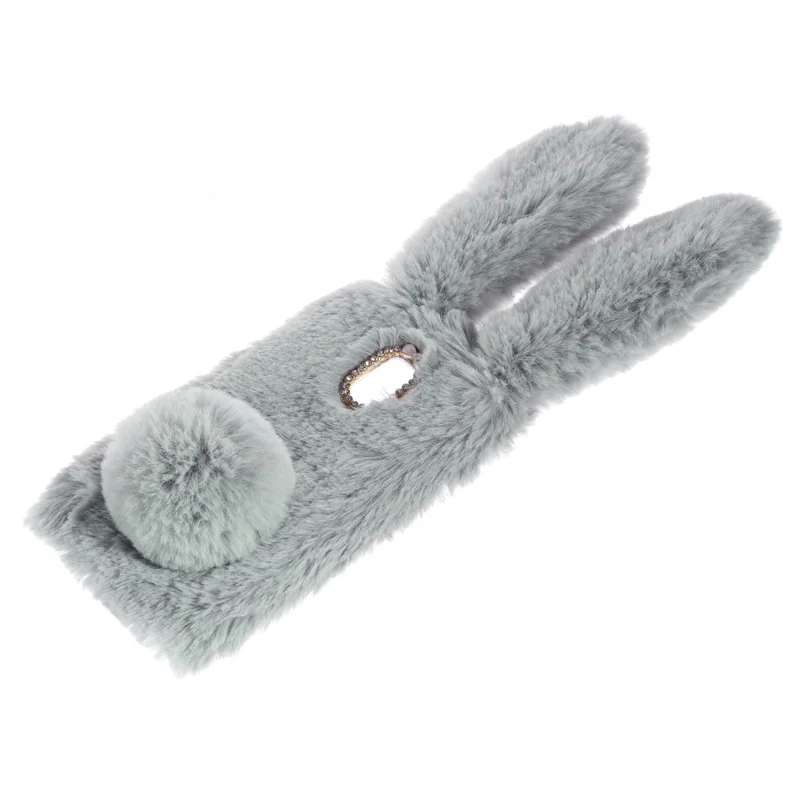 For Samsung Galaxy A8 (2018) Cute Rabbit Bunny Warm Fur Soft TPU Phone Case - Light Grey