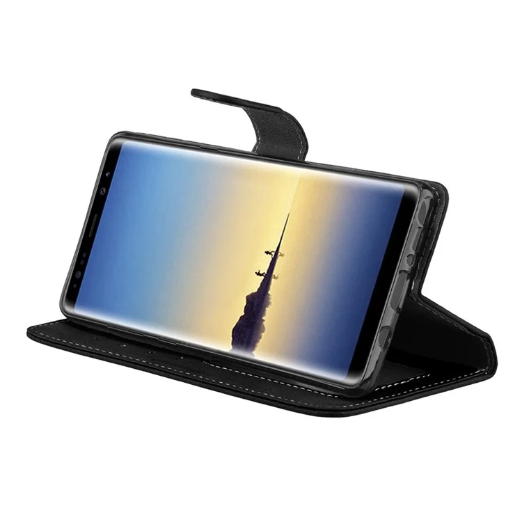 Matte Surface Wallet Leather Stand Case for Samsung Galaxy Note 8 SM-N950 - Black