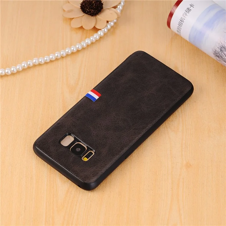 Vintage Crazy Horse PU Leather Coated TPU Back Case for Samsung Galaxy S8 SM-G950 - Black