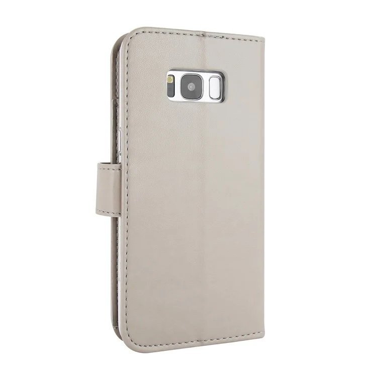For Samsung Galaxy S8 G950 Imprint Butterfly Flowers Wallet Leather Stand Case with Strap - Grey
