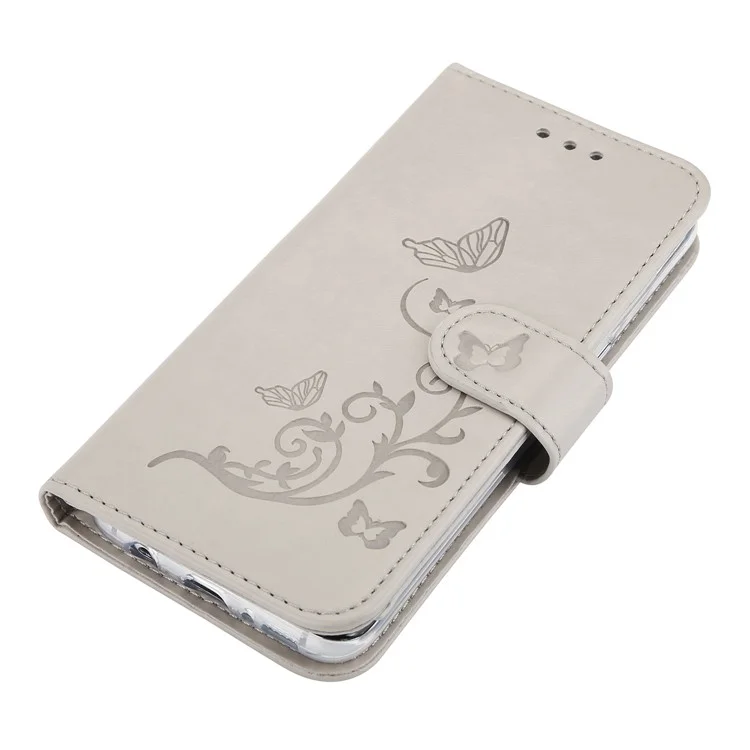 For Samsung Galaxy S8 G950 Imprint Butterfly Flowers Wallet Leather Stand Case with Strap - Grey