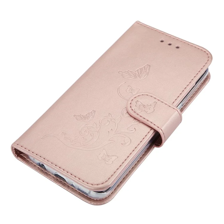 Imprint Butterfly Flowers Wallet Leather Stand Phone Casing with 5 Card Holders for Samsung Galaxy S8 Plus G955 - Rose Gold
