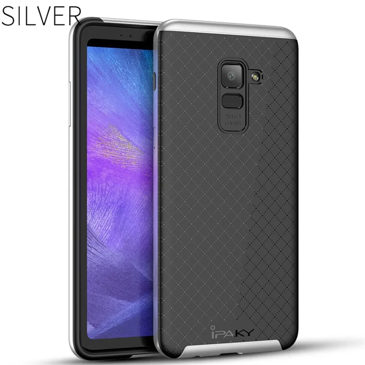 IPAKY 2-Piece PC Frame and TPU Phone Case for Samsung Galaxy A8 (2018) - Silver