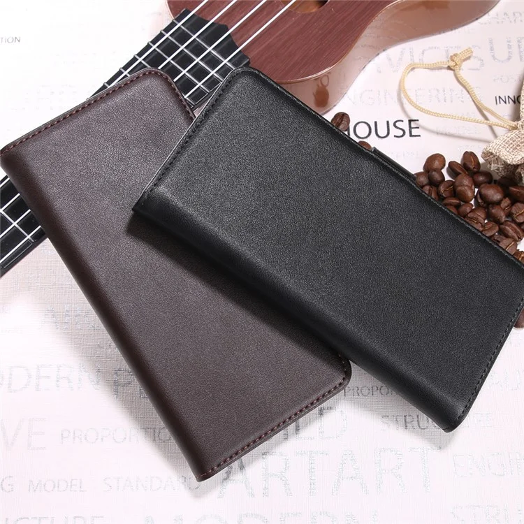 Genuine Leather Wallet Stand Phone Cover for Samsung Galaxy A8 (2018) Cell Phone Leather Shell - Black