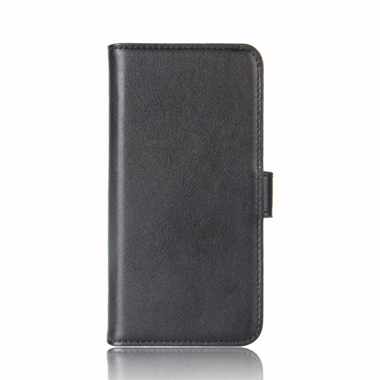 Genuine Leather Wallet Stand Phone Cover for Samsung Galaxy A8 (2018) Cell Phone Leather Shell - Black