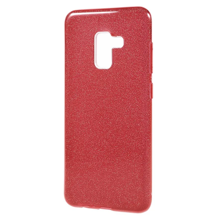 3-in-1 Glittery Powder Paper TPU + PC Hybrid Case for Samsung Galaxy A8 Plus (2018) - Red