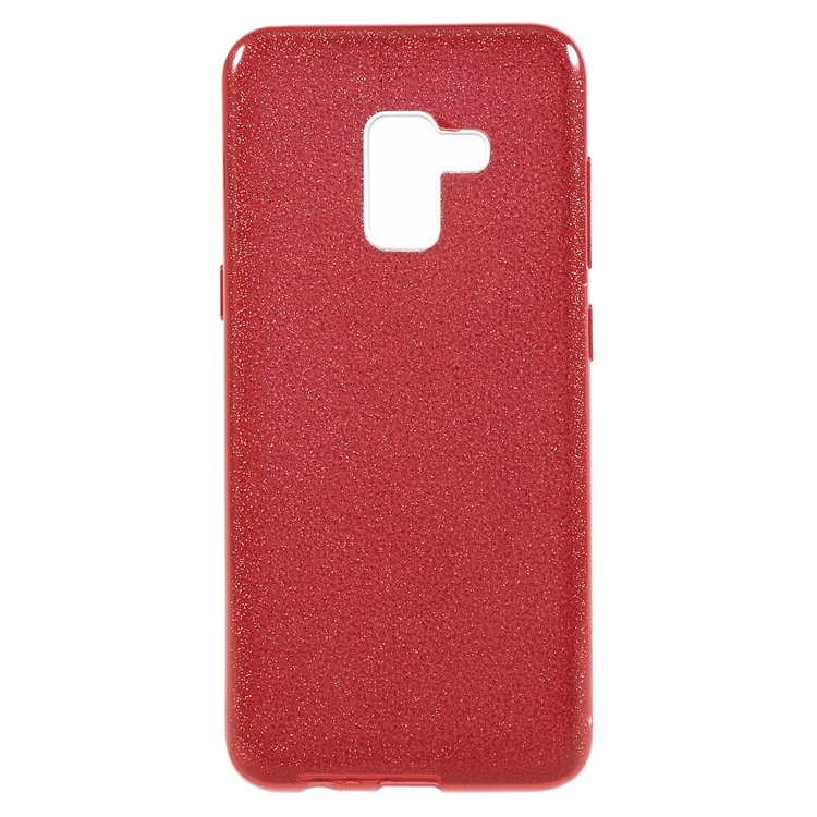 Glittery TPU + PC Hybrid Case Cover for Samsung Galaxy A8 (2018) - Red