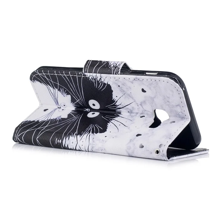 Pattern Printing Leather Wallet Case for Samsung Galaxy A5 (2017) A520 - Black and White Cat