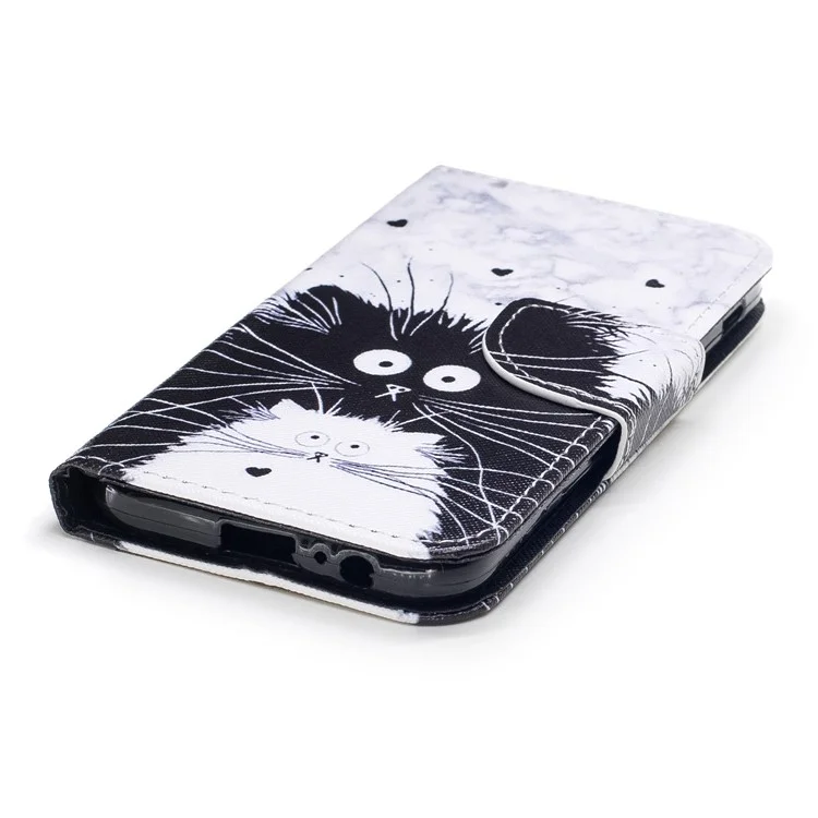 Pattern Printing Leather Wallet Case for Samsung Galaxy A5 (2017) A520 - Black and White Cat