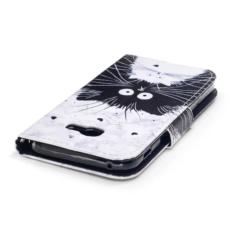 Pattern Printing Leather Wallet Case for Samsung Galaxy A5 (2017) A520 - Black and White Cat