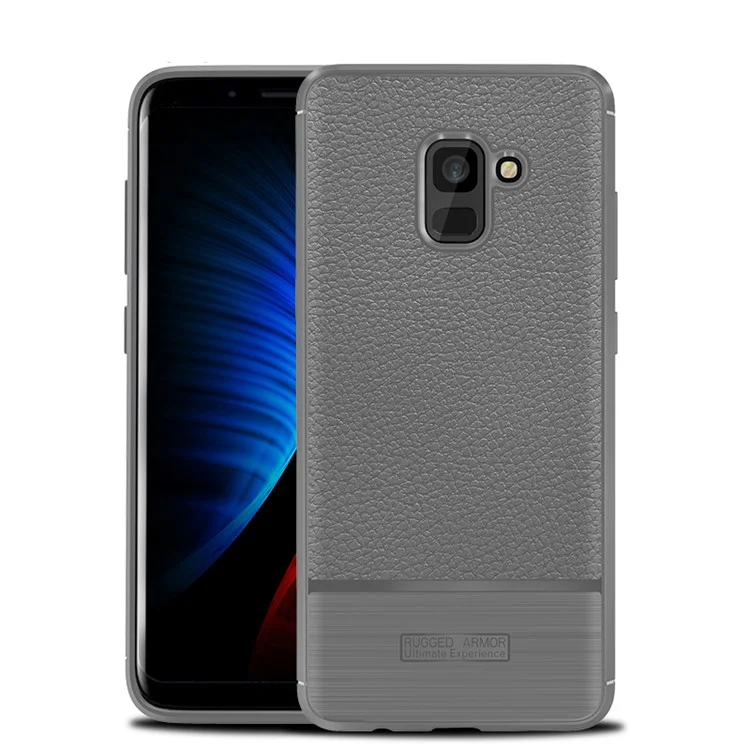 Litchi Texture TPU Phone Cover for Samsung Galaxy A8 (2018) - Grey