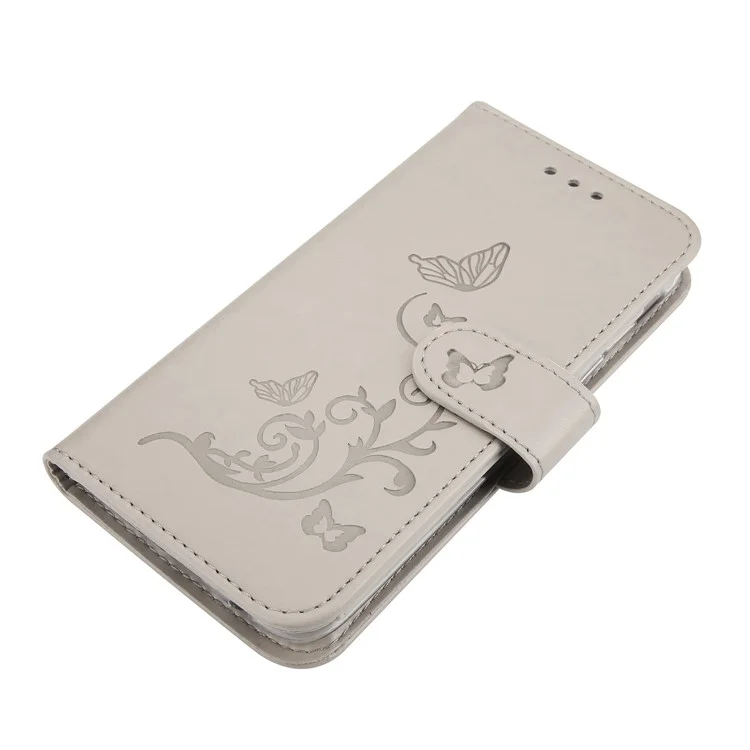 Imprint Plant and Butterfly Pattern PU Leather Wallet Case for Samsung Galaxy J3 (2017) EU Version / J3 Pro (2017) - Grey