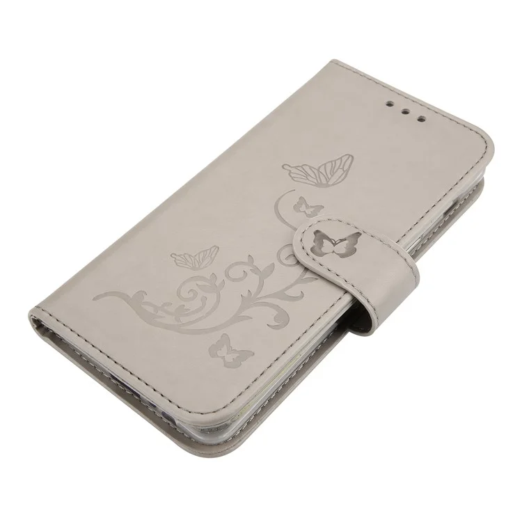 Imprint Plant and Butterfly Pattern PU Leather Wallet Stand Cover Case for Samsung Galaxy A8 (2018) - Grey