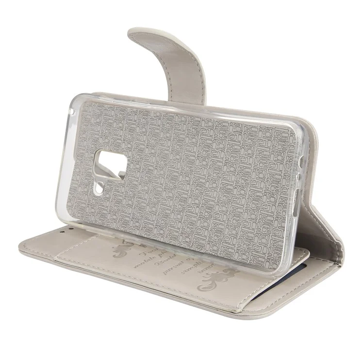 Imprint Plant and Butterfly Pattern PU Leather Wallet Stand Cover Case for Samsung Galaxy A8 (2018) - Grey