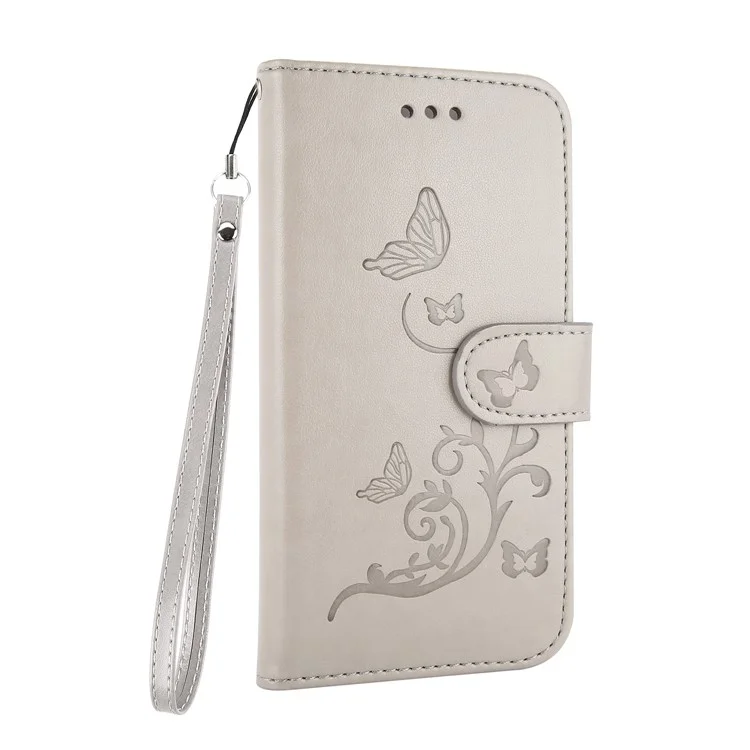 Imprint Plant and Butterfly Pattern Leather Wallet Case for Samsung Galaxy J5 (2017) EU Version / J5 Pro (2017) - Grey