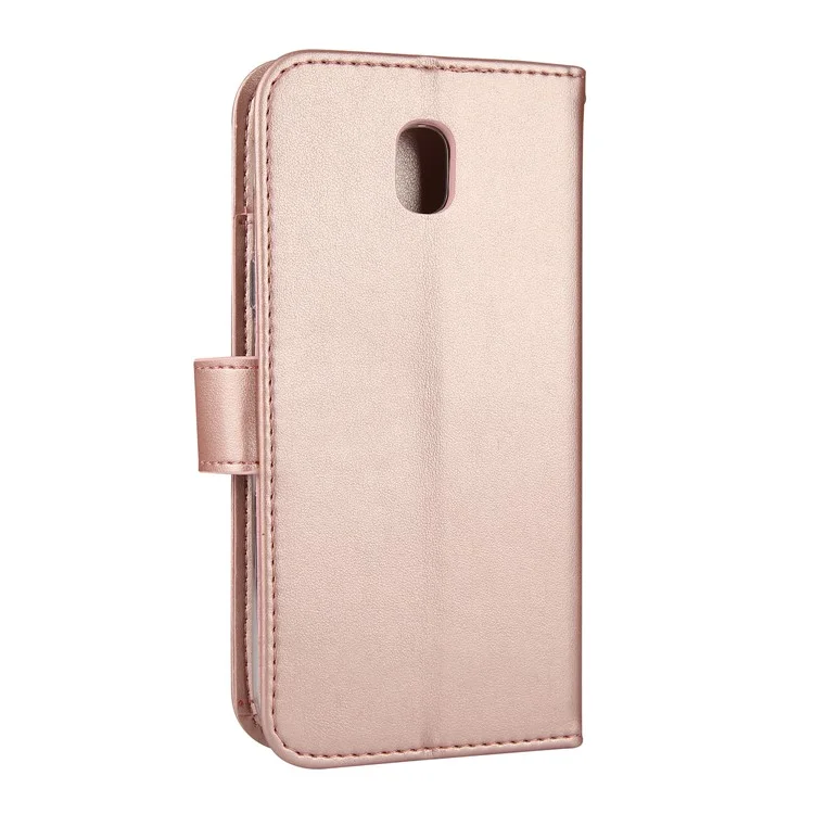 Rhinestone Imprint Butterfly Flower Leather Wallet Shell for Samsung Galaxy J3 Pro (2017) / J3 (2017) EU Version - Rose Gold
