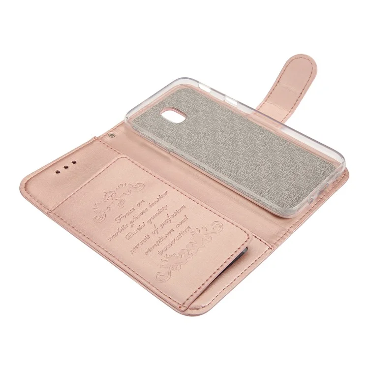 Rhinestone Imprint Butterfly Flower Leather Wallet Shell for Samsung Galaxy J3 Pro (2017) / J3 (2017) EU Version - Rose Gold