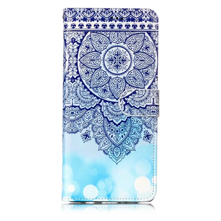 Pattern Printing Embossed Wallet Leather Shell Case for Samsung Galaxy Note 8 SM-N950 - Blue Flower