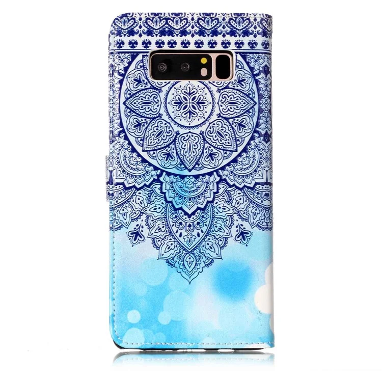 Pattern Printing Embossed Wallet Leather Shell Case for Samsung Galaxy Note 8 SM-N950 - Blue Flower