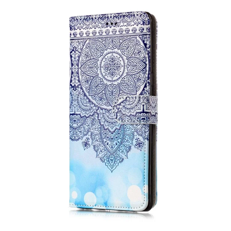Pattern Printing Embossed Wallet Leather Shell Case for Samsung Galaxy Note 8 SM-N950 - Blue Flower