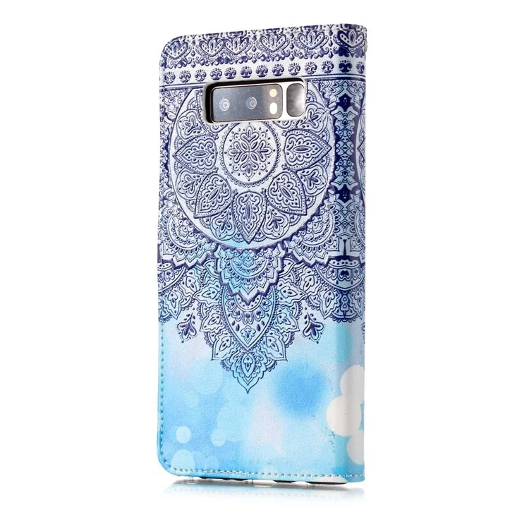 Pattern Printing Embossed Wallet Leather Shell Case for Samsung Galaxy Note 8 SM-N950 - Blue Flower