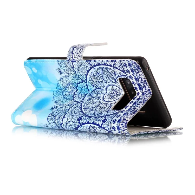 Pattern Printing Embossed Wallet Leather Shell Case for Samsung Galaxy Note 8 SM-N950 - Blue Flower